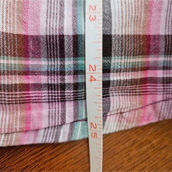 Prana Shirt Women's Medium 100% Organic Cotton Pink Plaid Multi-Color EUC - Picture 5 of 6